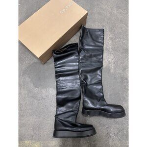 GIA BORGHINI x RHW Above the Knee Flat Boots in Black Faux Leather